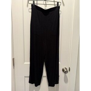 Free People Beach Pants Women's Small Black Cropped Pull On Ribbed Wide-Leg Knit